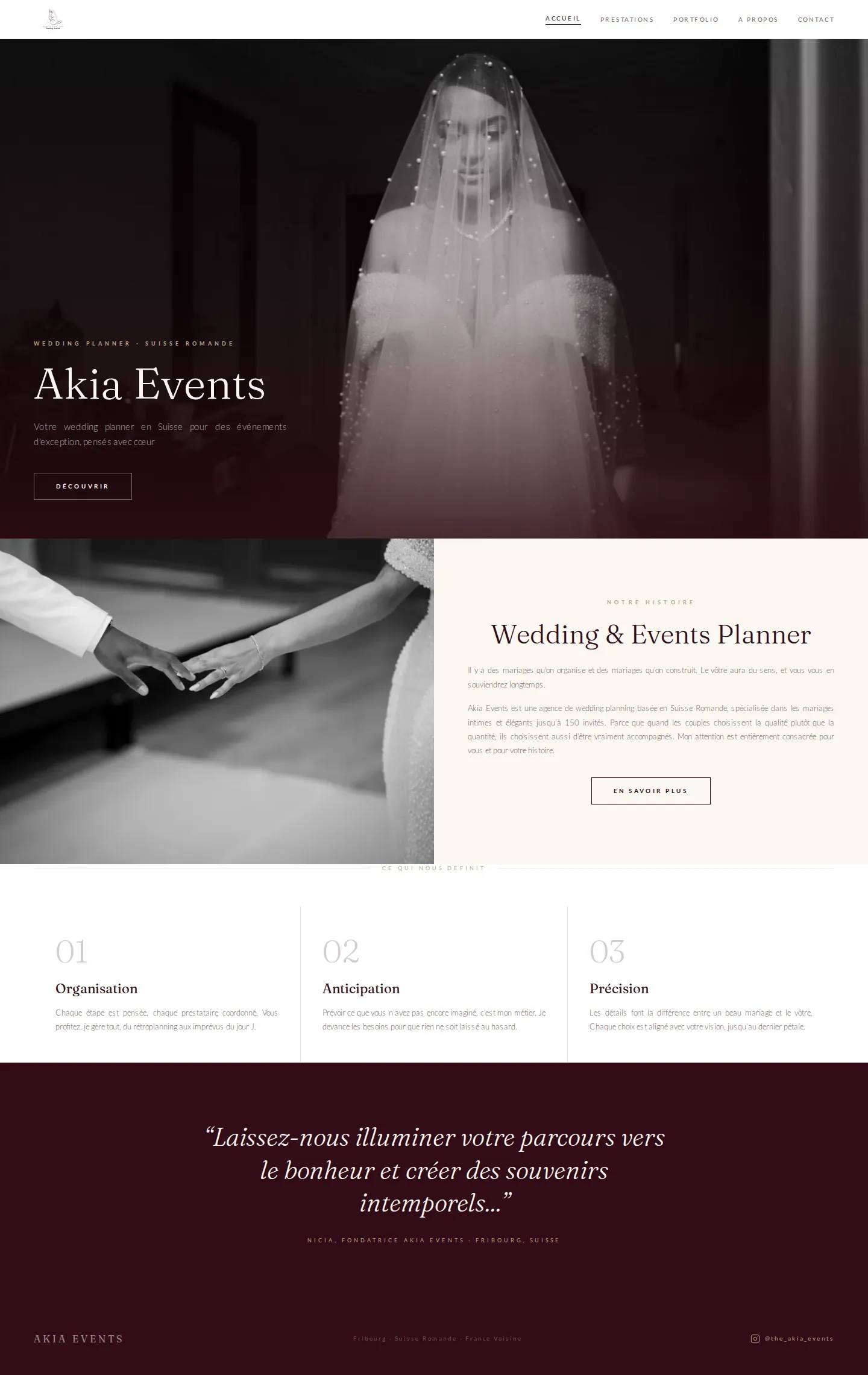 Nouveau site Akia Events — design luxe bordeaux et crème